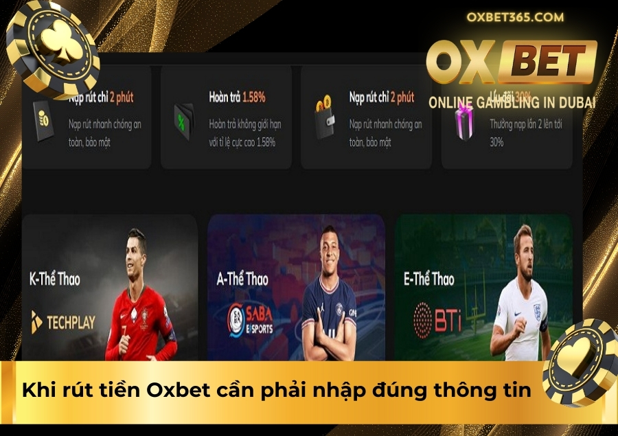 Khi rút tiền Oxbet cần phải nhập đúng thông tin